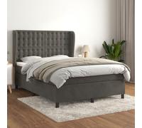 Teenpull Lit à sommier tapissier avec matelas, housse en velours, matelas à ressorts ensachés, tête de lit réglable en hauteur, cadre de lit stable pour un sommeil réparateur Gris foncé 140 x 190 cm