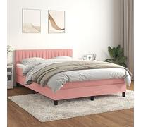 Teenpull Lit à sommier tapissier avec matelas, housse en velours rose, 140 x 200 cm, lit double, confortable, avec tête de lit réglable en hauteur, cadre de lit rembourré, ensemble de meubles pour un