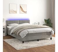 Teenpull Lit à sommier tapissier avec matelas LED gris clair en velours, 140 x 190 cm, tête de lit réglable en hauteur, cadre de lit, kit complet, chambre à coucher, matelas à ressorts ensachés, doux