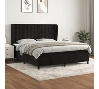 Teenpull Lit à sommier tapissier avec matelas, lit double rembourré en velours noir, 180 x 200 cm, cadre de lit stable avec tête réglable en hauteur pour un sommeil réparateur dans la chambre à