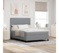 Teenpull Lit à sommier tapissier avec matelas, lumière LED, 140 x 190 cm, tissu gris clair, tête de lit rembourrée, cadre robuste, ensemble de meubles de chambre à coucher moderne