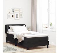 Teenpull Lit à sommier tapissier avec matelas - Noir - 100 x 200 cm - En velours - Lit simple de luxe pour chambre à coucher - Design moderne - Montage facile