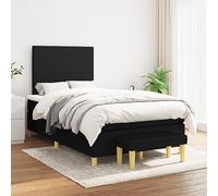 Teenpull Lit à sommier tapissier avec matelas, noir, 120 x 200 cm, tissu, tête de lit réglable en hauteur, matelas à ressorts ensachés, confort de couchage moyennement dur, avec banc