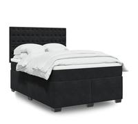 Teenpull Lit à sommier tapissier avec matelas, noir, 160 x 200 cm, rembourré, en velours, cadre de lit confortable avec éclairage LED et tête de lit réglable en hauteur pour un sommeil réparateur