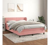 Teenpull Lit à sommier tapissier avec matelas, rembourrage en velours rose, 140 x 190 cm, tête de lit réglable en hauteur, matelas à ressorts ensachés mi-durs pour un sommeil réparateur