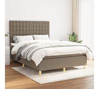 Teenpull Lit à sommier tapissier avec matelas taupe, 140 x 200 cm, housse en tissu, tête de lit réglable en hauteur, respirant, pour un sommeil réparateur, construction robuste