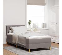 Teenpull Lit à sommier tapissier avec matelas, taupe, 90 x 190 cm, en tissu rembourré, pour chambre simple, chambre à coucher, cadre de lit robuste