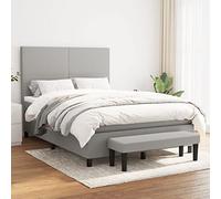 Teenpull Lit à sommier tapissier avec matelas, tête de lit et banc, 140 x 200 cm, en tissu gris clair, ensemble complet de meubles de chambre pour adultes, lit rembourré robuste pour un sommeil