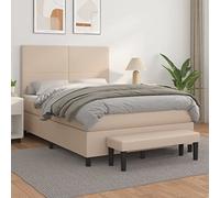 Teenpull Lit à sommier tapissier avec matelas, tête de lit et banc, en cuir synthétique marron cappuccino, 140 x 200 cm, lit rembourré avec cadre de lit pour un sommeil réparateur dans la chambre à