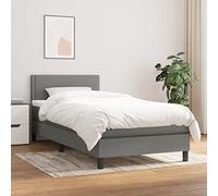 Teenpull Lit à sommier tapissier avec matelas, tête de lit et surmatelas, housse en tissu gris foncé, lit simple, 80 x 200 cm, cadre de lit rembourré, meuble de chambre stable pour un sommeil