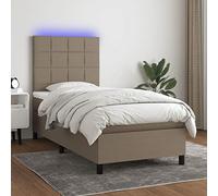 Teenpull Lit à sommier tapissier avec matelas, tête de lit intégrée et éclairage LED, cadre de lit rembourré en tissu, taupe, 80 x 200 cm, pour un sommeil réparateur, ensemble de meubles de chambre à