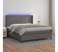 Teenpull Lit à sommier tapissier avec matelas, tête de lit réglable et éclairage LED, 160 x 200 cm, en cuir synthétique gris, ensemble de chambre à coucher confortable