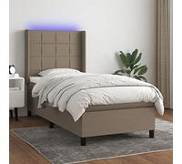 Teenpull Lit à sommier tapissier avec matelas, tête de lit réglable et éclairage LED coloré, 80 x 200 cm, tissu résistant, taupe, ensemble de meubles de chambre à coucher moderne pour un sommeil