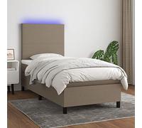Teenpull Lit à sommier tapissier avec matelas, tête de lit réglable et éclairage LED, taupe, 90 x 200 cm, housse en tissu, confort pour chambre à coucher