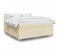 Teenpull Lit à sommier tapissier avec matelas, tête de lit rembourrée, housse en tissu crème, 180 x 200 cm, cadre de lit moderne pour un sommeil réparateur, éclairage LED intégré, ensemble complet de
