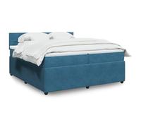 Teenpull Lit à sommier tapissier avec matelas, tissu en velours bleu, 200 x 200 cm, lit king size, lit rembourré, avec tête de lit et noyau à ressorts, cadre de lit moderne, ensemble de meubles pour