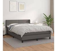 Teenpull Lit à sommier tapissier avec tête de lit réglable en hauteur, matelas à ressorts ensachés, en cuir synthétique, gris, 140 x 200 cm, pour un sommeil réparateur, construction en bois robuste