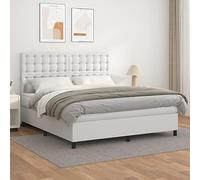 Teenpull Lit à sommier tapissier, blanc, 180 x 200 cm, en cuir synthétique, rembourré, avec matelas à ressorts ensachés, tête de lit réglable et surmatelas pour un sommeil réparateur, meubles, cadre