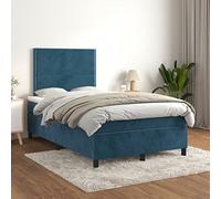 Teenpull Lit à sommier tapissier, bleu foncé, 120 x 200 cm, rembourré, en velours, avec matelas à ressorts ensachés et tête de lit réglable en hauteur, ensemble de meubles de chambre confortables pour