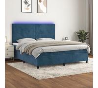 Teenpull Lit à sommier tapissier bleu foncé 160 x 200 cm en velours doux avec matelas, tête de lit réglable et éclairage LED coloré, ensemble complet de meubles de chambre à coucher pour un sommeil