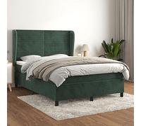Teenpull Lit à sommier tapissier complet 140 x 190 cm, en velours, vert foncé, avec matelas, surmatelas, tête de lit réglable en hauteur, cadre de lit rembourré, pour un sommeil réparateur