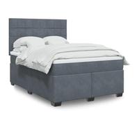 Teenpull Lit à sommier tapissier complet avec matelas 140 x 190 cm, rembourrage en velours gris foncé, tête de lit réglable en hauteur, éclairage LED intégré, cadre stable et base pour un sommeil
