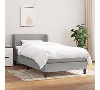 Teenpull Lit à sommier tapissier complet avec matelas, tête de lit et surmatelas, tissu gris clair, rembourré, 90 x 200 cm, lit simple pour chambre à coucher, confort de sommeil réparateur