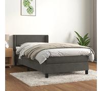 Teenpull Lit à sommier tapissier complet avec matelas, tête de lit réglable et surmatelas, en velours gris foncé, lit simple, 100 x 200 cm, cadre stable, meubles rembourrés pour un confort réparateur
