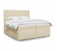 Teenpull Lit à sommier tapissier confortable avec matelas à ressorts ensachés 7 zones et tête de lit réglable en hauteur, lit capitonné en tissu crème, 200 x 200 cm, ensemble complet de meubles de