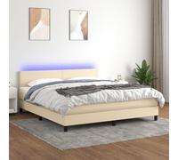 Teenpull Lit à sommier tapissier couleur crème 160 x 200 cm, en tissu, avec matelas, tête de lit réglable et LED. Lit rembourré confortable pour un sommeil réparateur, ensemble de meubles de chambre à