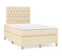 Teenpull Lit à sommier tapissier, crème, 120 x 190 cm, en tissu rembourré, avec matelas à ressorts ensachés, tête de lit réglable, cadre de lit durable, pour un sommeil réparateur, meuble de chambre à