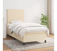 Teenpull Lit à sommier tapissier, crème, 90 x 200 cm, avec matelas à ressorts ensachés, housse en tissu de qualité supérieure et tête de lit réglable en hauteur, ensemble de meubles de lit complet
