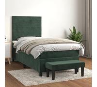 Teenpull Lit à sommier tapissier de luxe, 100 x 200 cm, vert foncé, rembourré en velours, avec matelas intégré, tête de lit réglable et cadre de lit stable