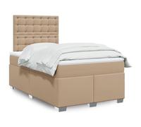 Teenpull Lit à sommier tapissier de luxe, 120 x 190 cm, en cuir synthétique, marron cappuccino, avec matelas à ressorts ensachés, tête de lit réglable en hauteur, éclairage LED intégré, meubles de