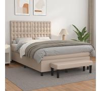 Teenpull Lit à sommier tapissier de luxe, 140 x 190 cm, en cuir synthétique, marron cappuccino, tête de lit réglable en hauteur, avec matelas à ressorts ensachés et coussin, cadre de lit stable