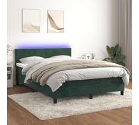 Teenpull Lit à sommier tapissier de luxe, 140 x 190 cm, en velours vert foncé, tête de lit réglable, matelas à ressorts ensachés intégrés, éclairage LED, ensemble de meubles élégants pour chambre à
