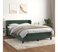 Teenpull Lit à sommier tapissier de luxe, 140 x 200 cm, vert foncé, rembourré, en velours, avec matelas, tête de lit, cadre de lit stable pour un sommeil réparateur et un confort dans la chambre à