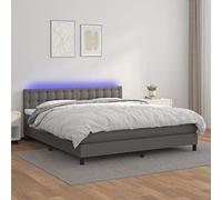 Teenpull Lit à sommier tapissier de luxe 180 x 200 cm avec matelas, éclairage LED et tête de lit, cuir synthétique résistant, gris, ensemble de meubles de chambre à coucher moderne pour un sommeil