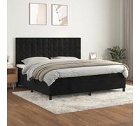 Teenpull Lit à sommier tapissier de luxe avec matelas à ressorts ensachés, housse en velours noir, 200 x 200 cm, tête de lit rembourrée réglable en hauteur, cadre de lit stable