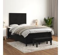 Teenpull Lit à sommier tapissier de luxe avec matelas à ressorts ensachés, surmatelas et banc, en velours noir, 120 x 200 cm, lit rembourré avec tête réglable en hauteur pour chambre à coucher