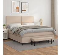 Teenpull Lit à sommier tapissier de luxe avec matelas à ressorts ensachés, tête de lit et banc réglables, cuir synthétique marron cappuccino 180 x 200 cm, rembourré, pour un sommeil réparateur dans la