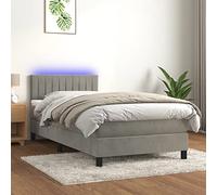 Teenpull Lit à sommier tapissier de luxe, avec matelas et LED, gris clair, 90 x 190 cm, rembourré en velours, cadre de lit stable avec tête de lit réglable en hauteur, ensemble complet de meubles de