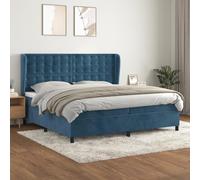 Teenpull Lit à sommier tapissier de luxe avec matelas et tête de lit, 200 x 200 cm, en bleu foncé élégant, en velours doux. Cadre rembourré stable pour un sommeil réparateur et meubles de chambre