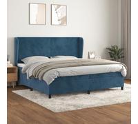 Teenpull Lit à sommier tapissier de luxe avec matelas et tête de lit, bleu foncé, 200 x 200 cm, lit double king size, housse en velours, lit rembourré pour un sommeil réparateur dans la chambre à