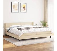 Teenpull Lit à sommier tapissier de luxe avec matelas, housse en tissu crème, 200 x 200 cm, cadre de lit confortable, tête de lit réglable, ensemble de meubles de chambre pour un sommeil luxueux et