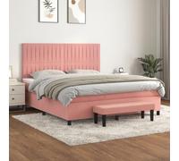 Teenpull Lit à sommier tapissier de luxe en velours rose, 160 x 200 cm, avec matelas à ressorts ensachés intégré, tête de lit réglable en hauteur et banc assorti pour votre chambre moderne.