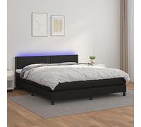 Teenpull Lit à sommier tapissier de luxe, noir, 160 x 200 cm, avec matelas à ressorts ensachés, tête de lit réglable en hauteur et éclairage LED coloré en cuir synthétique résistant pour votre chambre