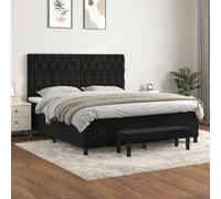 Teenpull Lit à sommier tapissier de luxe noir 160 x 200 cm, en velours rembourré avec matelas et tête de lit réglable, cadre ergonomique pour un sommeil réparateur, ensemble de meubles de chambre à
