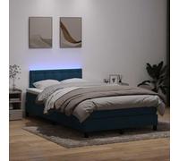 Teenpull Lit à sommier tapissier en velours bleu foncé, 120 x 210 cm, avec matelas à ressorts ensachés, tête de lit réglable et éclairage LED, ensemble complet de meubles de chambre à coucher pour un