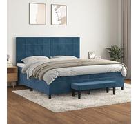 Teenpull Lit à sommier tapissier en velours bleu foncé 200 x 200 cm, avec matelas à ressorts ensachés, tête de lit réglable en hauteur, ensemble de meubles de luxe à rembourrage de luxe pour un